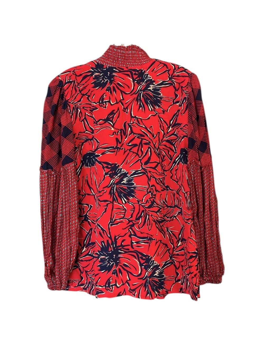 Blank London Anthropologie Floral Mixed Print Blouse Women's S Red Mock Neck